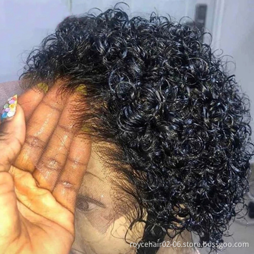 Cambodian Virgin Hair Lace Wig 180% Density Curly Pixie Cut Human Hair Unprocessed 13x1 Ear to Ear Lace Front Wig